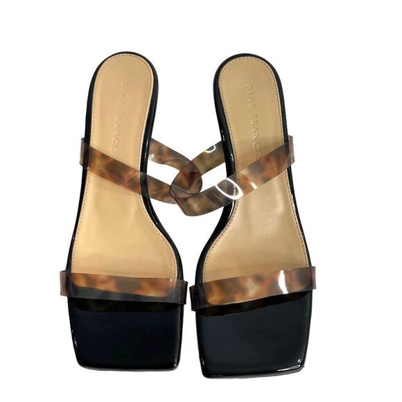 Dear Frances Rain Sandal Leopard Tortoishell Two Strap Mules Kitten Heels Size 3 - Picture 13 of 13